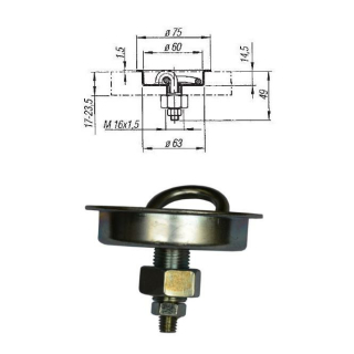 Auge darrimage ronde avec vis et anneau Ø 75 mm, profondeur dencastrement 16 mm, 500 daN